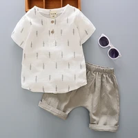 boys cotton and linen short sleeved shirt suit 2018 summer new korean childrens clothing baby infant children summer two piece