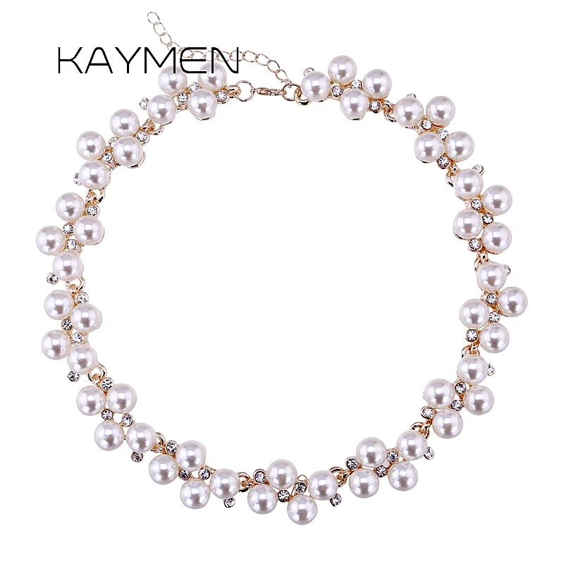 

Fashion White Imitation Pearls Chokers Necklace with Gold Plating Beautiful Statement Necklace Pendant for Women Wedding Party