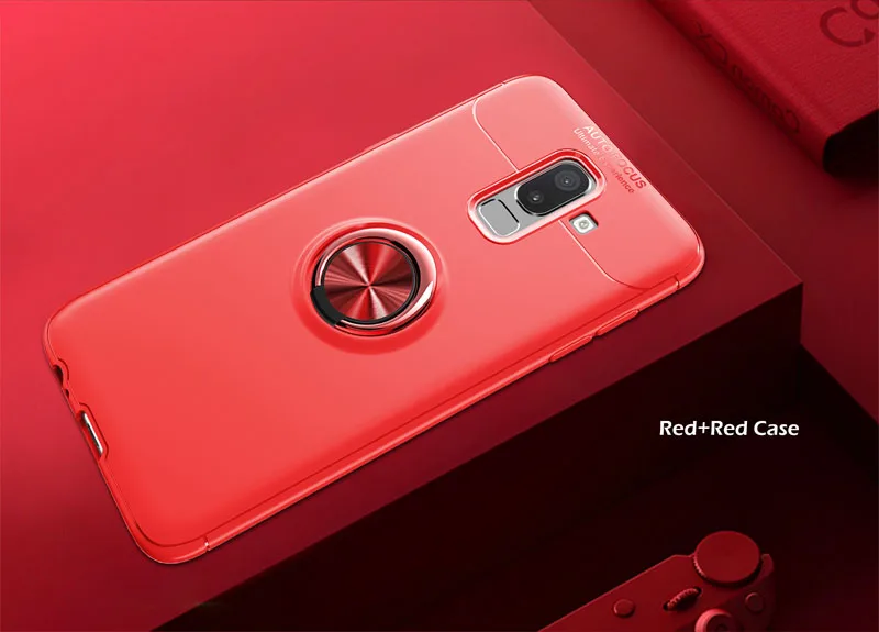 red Чехол для samsung Galaxy J8, роскошный чехол с держателем для пальцев, задняя крышка для samsung J8, SM-J800F, чехол - Цвет: red
