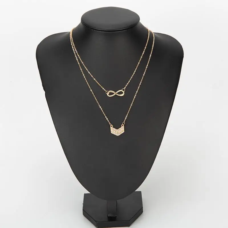 Best Selling Fashion Lucky 8 Word Pendant V-shaped Ladies Multi-layer Metal Chain Necklace Female Crystal Charm Jewelry | Украшения и