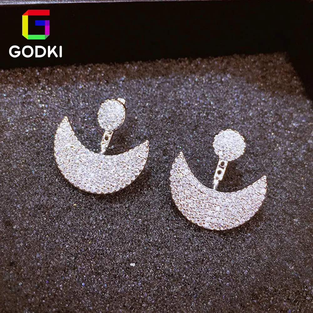 GODKI Роскошные Мико Pave CZ Follow Moon Форма кубического циркония ювелирные изделия