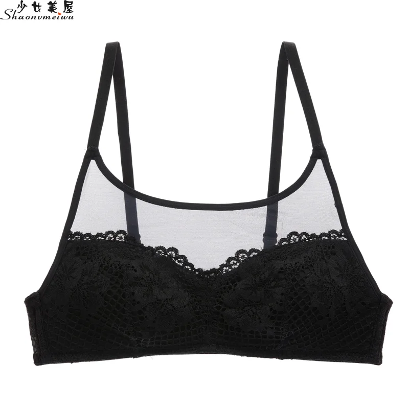 shaonvmeiwu Thin lace mesh bra sexy lingerie without a steel ring to wipe the chest type bra anti-shine