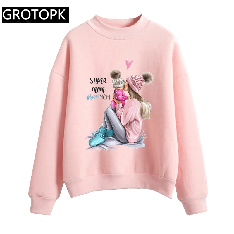 Фото Женская одежда с принтом Super Mama Свитшот в Корейском стиле пуловер - купить