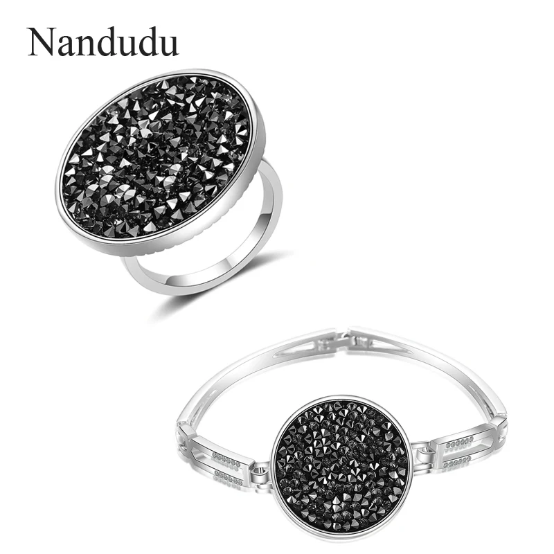 Nandudu, новинка, белое золото, круглые кольца для женщин, полностью ааааа кристаллы, роскошное кольцо, стразы, кольца на палец R2003