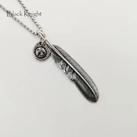 black knight vintage 2pcs eagle feather pendants necklace stainless steel indian styles feather necklace men blkn0723
