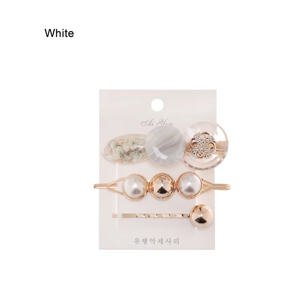 1 3PCS/Set Fashion Pearls Acetate Geometric Hair Clips For Women Girls Headband Sweet Hairpins Barrettes Hair Accessories Set - Цвет: 1