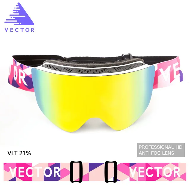 pink white strap Векторные лыжные очки для мужчин и женщин 2 линзы UV400 противотуманные лыжные очки снегоход Сноуборд Снег очки катание маска лыжные очки - Цвет: pink white strap