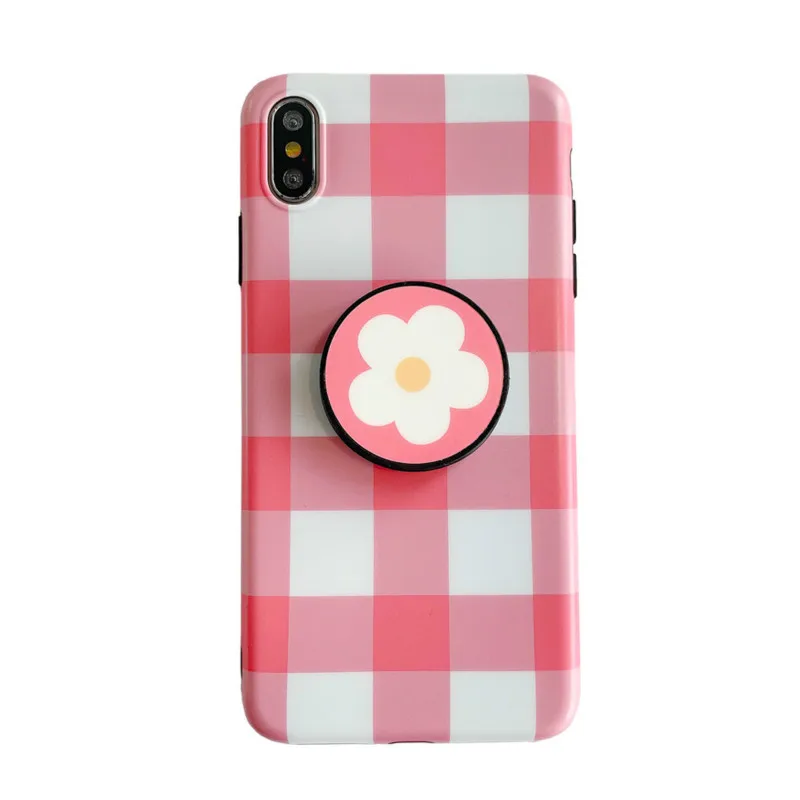 POBLU Cute Flower Floral Case For iphone XR XS Max Fashion Lattice Kickstand TPU Soft Back Phone Cover 6s 7 8 Plus |