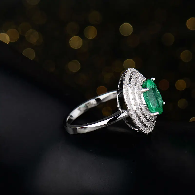 LANMI 2.2ct Natural Emerald Diamonds Wedding Women Rings Solid 18kt White Gold Zambia Ring Gemstone Jewelry | Украшения и