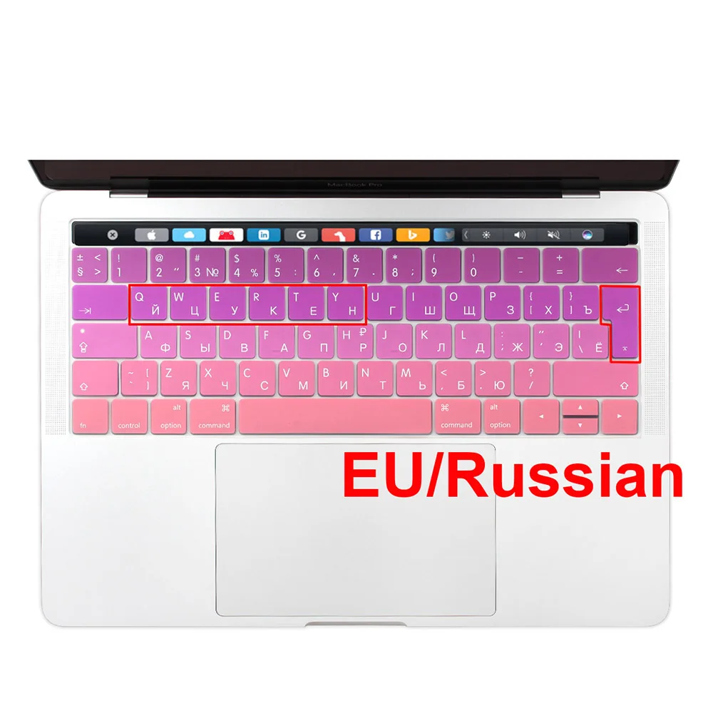 Для Macbook Pro 13 15 клавиатура с сенсорной панелью, наклейка, Европейский русский, испанский, французский, английский, градиентный цвет - Цвет: EU Russian Pink