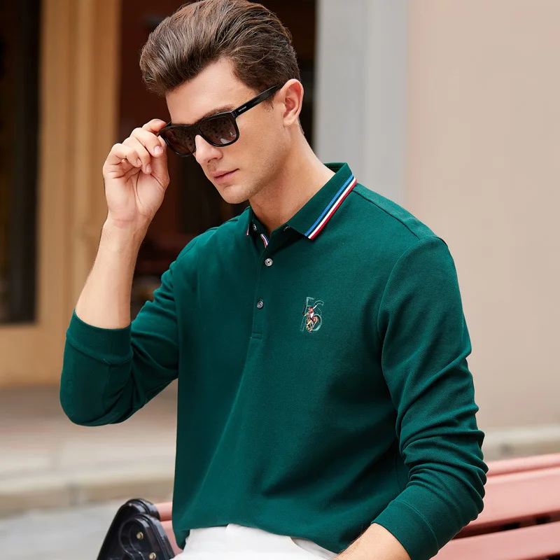 Хлопковые поло Мужские серые Вышивка синие 3XL-M Узкие топы Мужская рубашка с