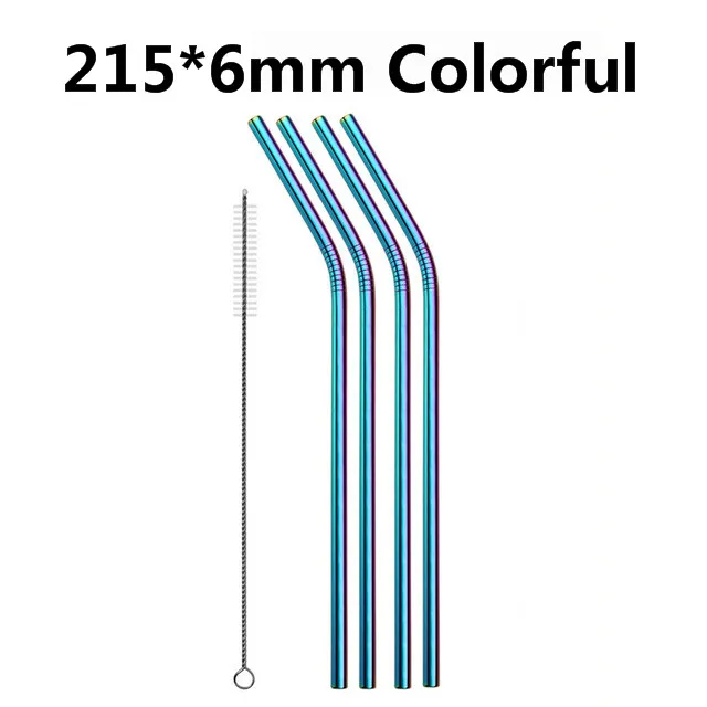 4 шт многоразовая соломинка высокого качества из нержавеющей стали 304 металлическая соломинка с чистящей щеткой для кружек - Цвет: 215mm rainbow