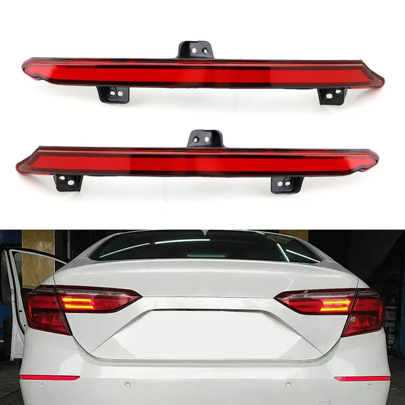 1 Pair Red Lens Full LED Rear Bumper Tail Brake Light Turn Signal Lamp Fog Lamps For 2018-2019