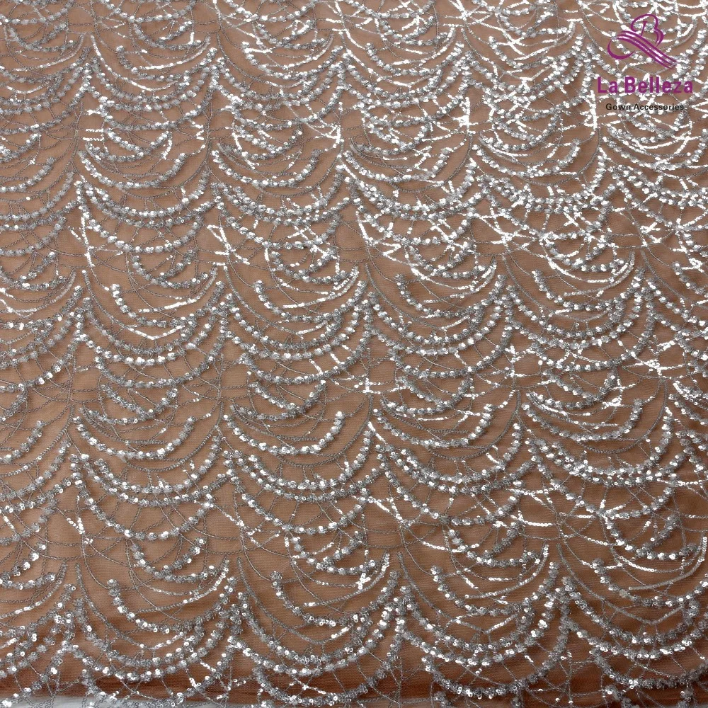 Новое поступление белые прозрачные блестки на сетке кружевная ткань с вышивкой