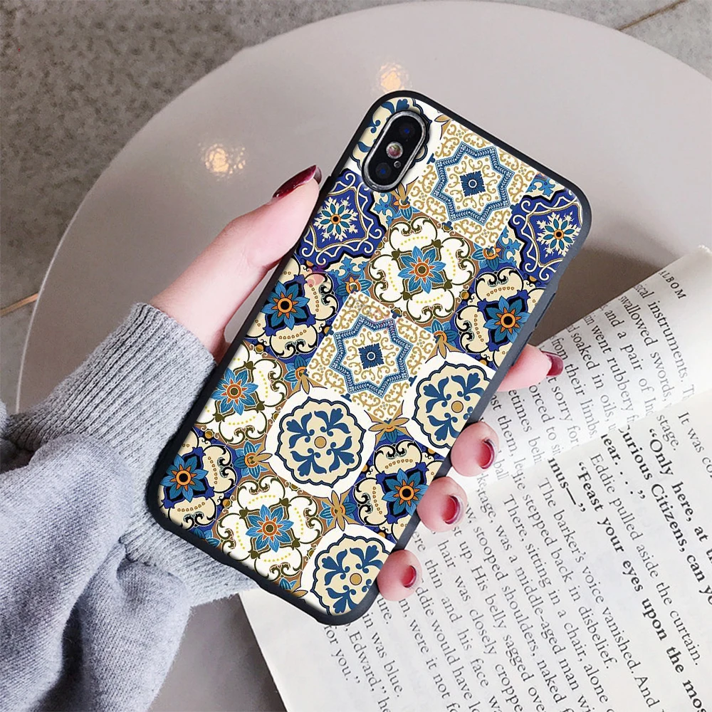 Мягкий силиконовый чехол в этническом стиле с цветами для iphone XS Max XR 8 7 plus 6/6S Plus 5 5s