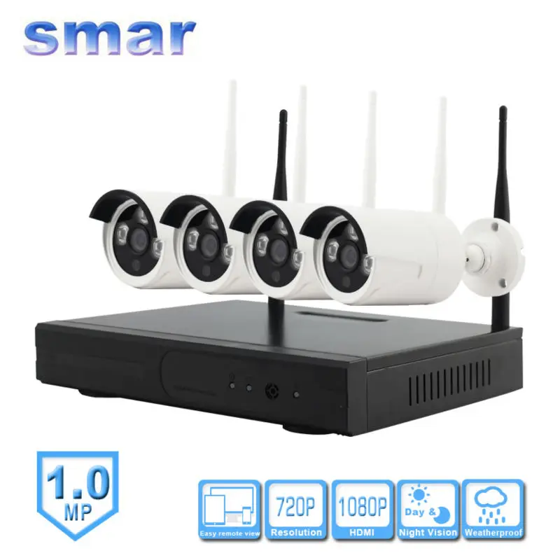 Smar новые реальные Plug &amp Play station 4 канала Беспроводной NVR Kit 720P HD Напольный ИК Ночное