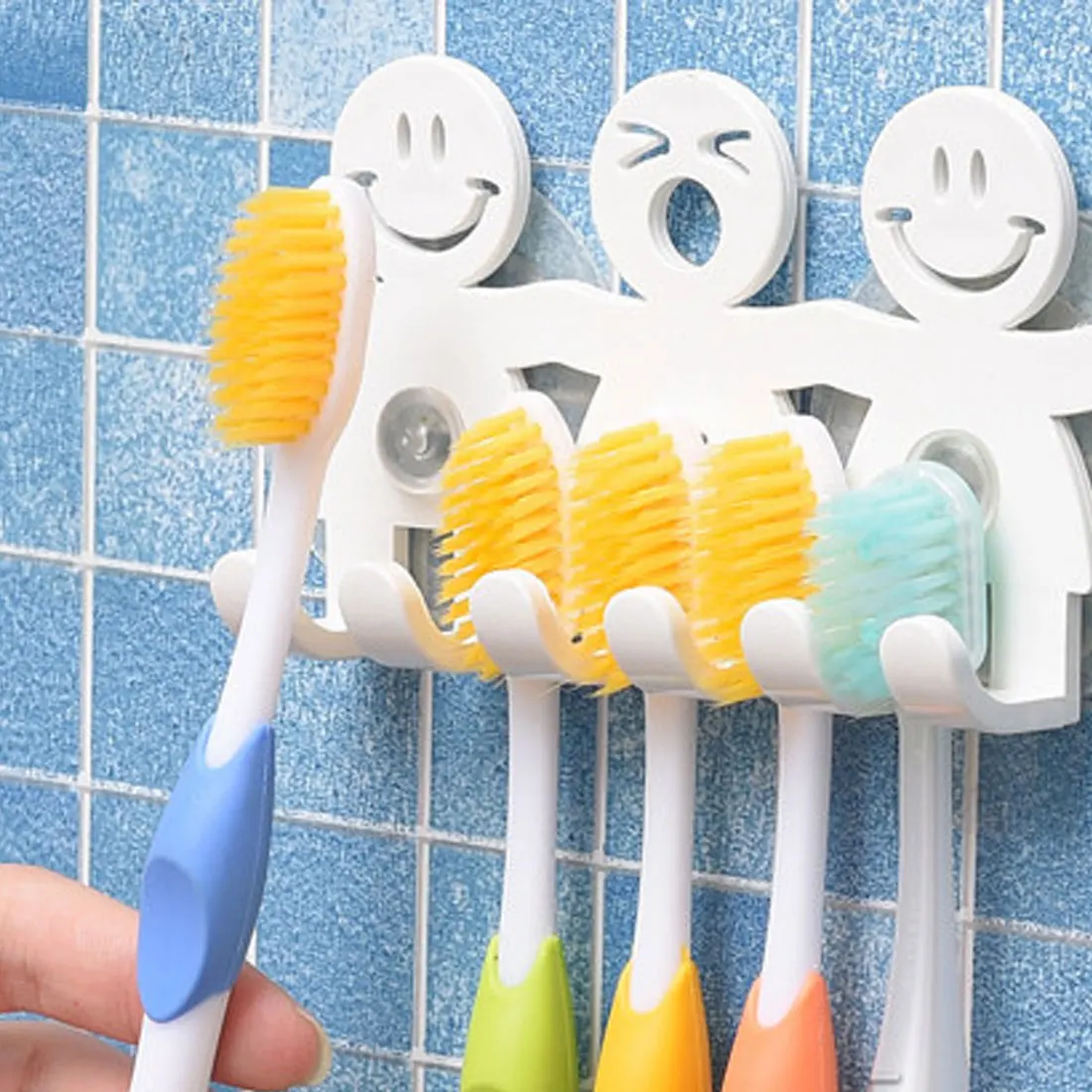 

White Cute Cartoon Bathroom Sets Cartoon Sucker 5 Position Toothbrush Holder Suction Hooks