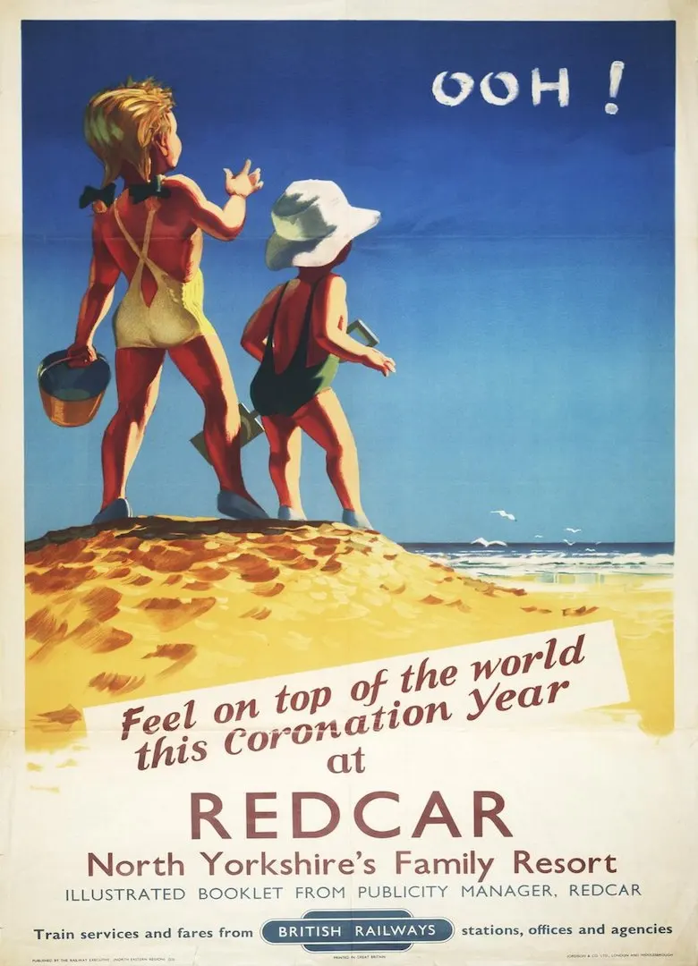 Винтаж 1950s Великобритании британских железных дорог путешествия Плакаты Redcar