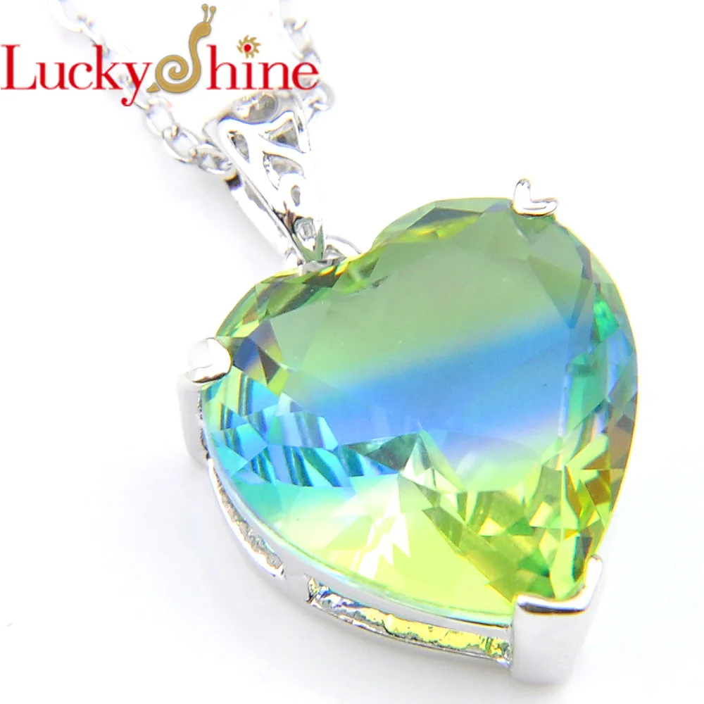 Luckyshine свадебные украшения сердце огня синий и зеленый турмалин Посеребренная