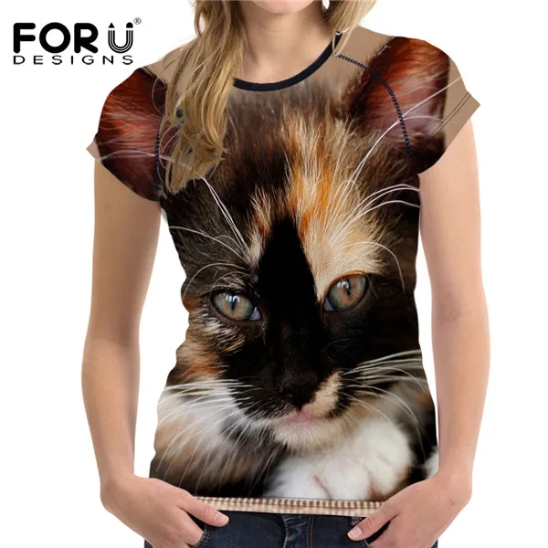 FORUDESIGNS/футболка 3D Kawaii Женская одежда с рисунком кота короткий рукав полиэстер футболка женская футболка с круглым вырезом фитнес повседневные футболки - Цвет: H2289BV