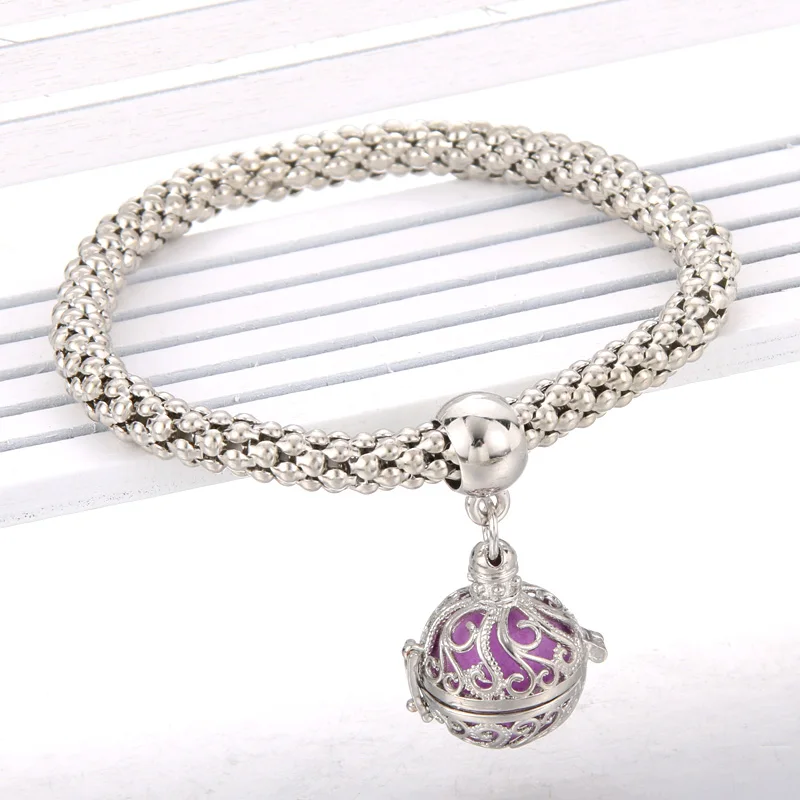 Pearl cage Aromatherapy Pendant Bracelet Essential Oil Diffusing Bangle Silver Charm Popcorn Chain Jewelry Locket | Украшения и
