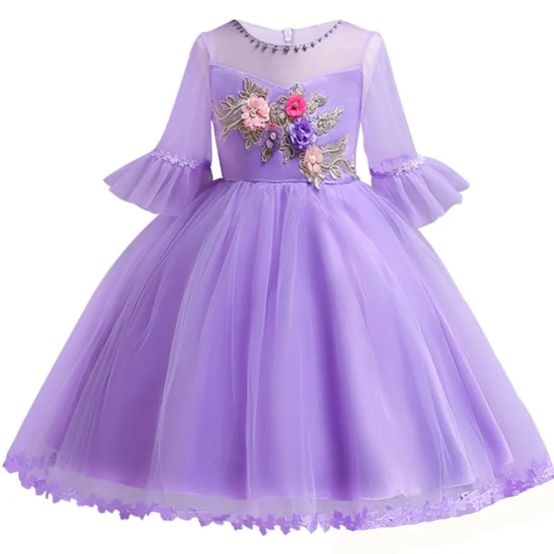 Flower Girl Dress for Kid Girls First Communion Dresses Tulle Wedding Princess Costume For Party Prom 3 4 6 8 10 12 Years | Детская