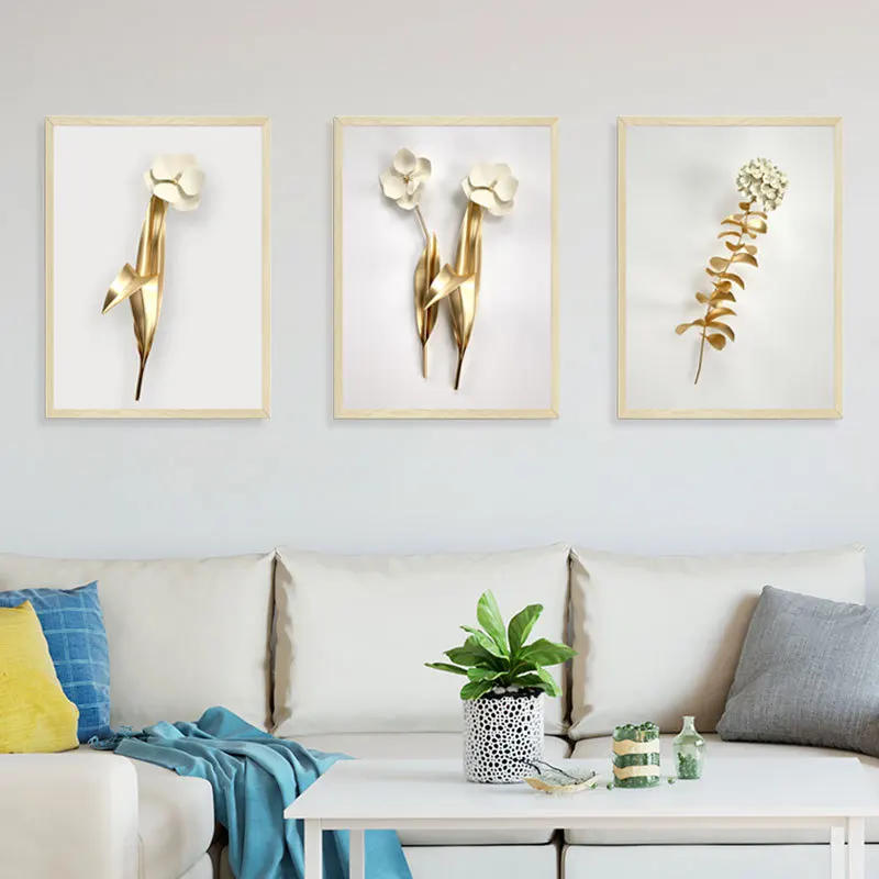 Рамка с имитацией 3D золотой белый цветок стикер на стену гостиная украшение для