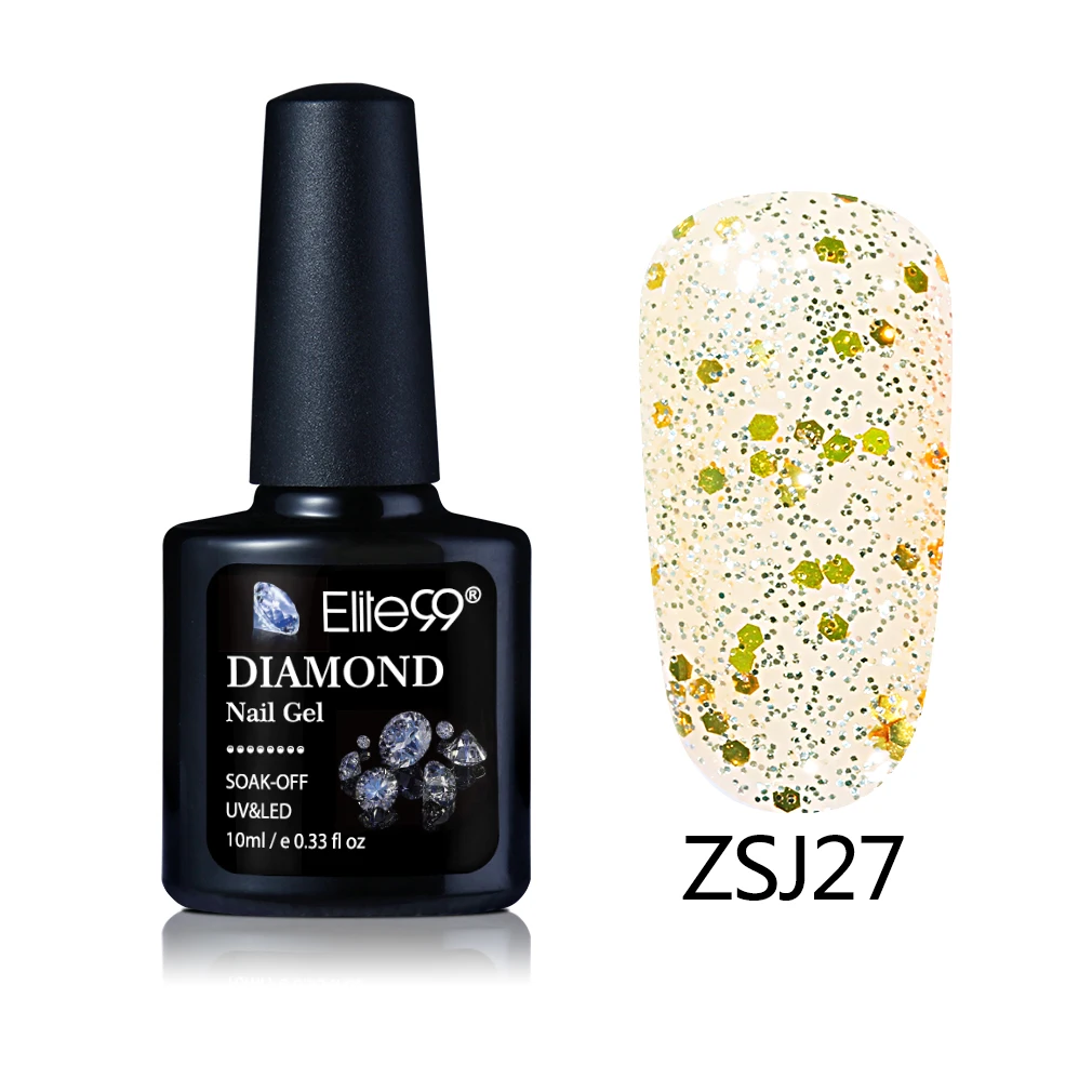 ZSJ27 Elite99 10 мл бриллиантовый блеск с ультрафиолетовым свечением Гель-лак Блестящие Блестки замочить от Гель-лак для ногтей Vernis Полупостоянный дизайн ногтей маникюр гель - Цвет: ZSJ27