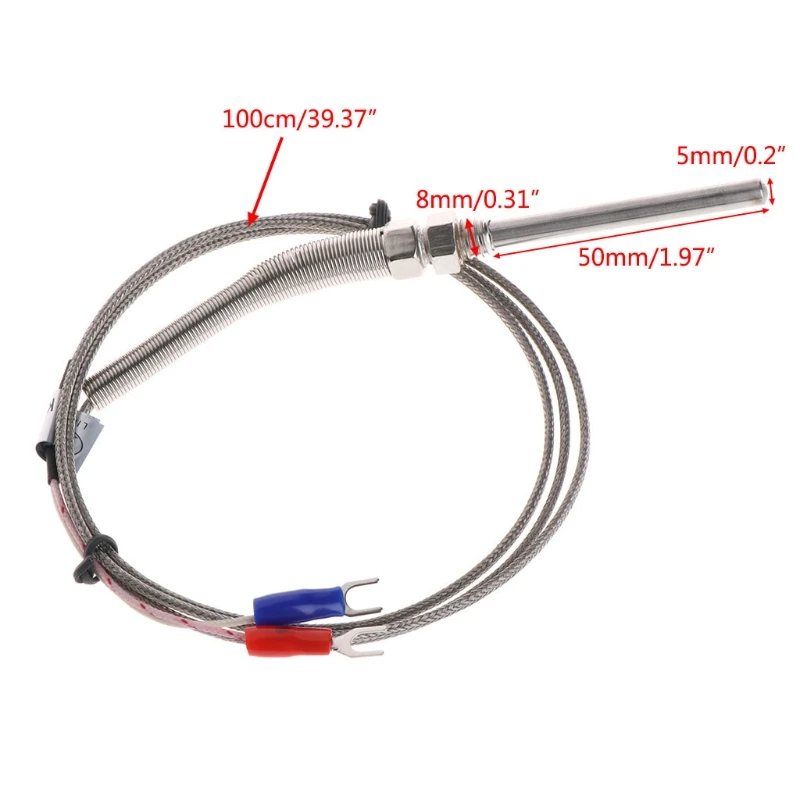 

OOTDTY 1M K-Type Thermocouple Probe 5mm x 50mm 2Wire M8 Thread 3.3Ft Temperature Sensor