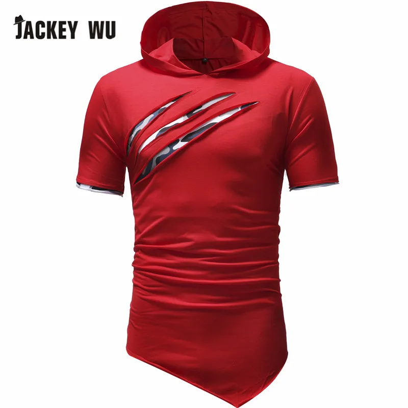 JACKEYWU Повседневная мужская футболка летняя модная индивидуальная толстовка с коротким рукавом Тонкая мужская одежда хип хоп Уличная - Цвет: Red T Shirts
