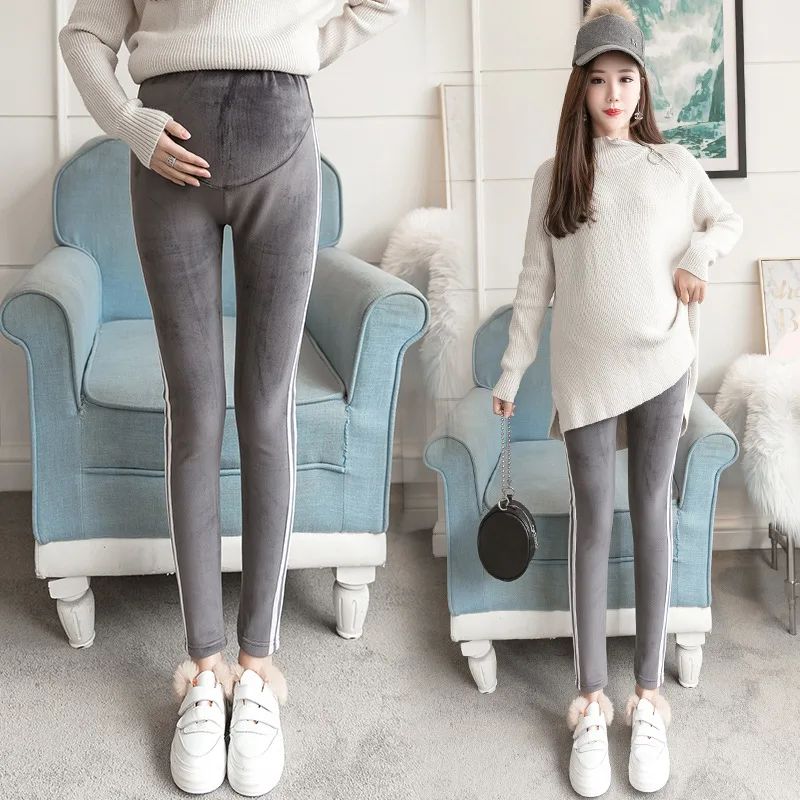 

Maternity Women Leggings Winter Ankle Length Elastic Waist Warm Pant Pregnant Mom Belly Care Slim Leg Double Fleece Trousers