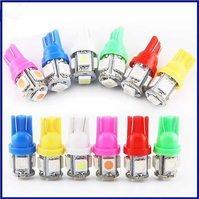 100 шт. T10 W5W Светодиодная лампа 5 SMD LED белый синий красный желтый зеленый 5050 194 168