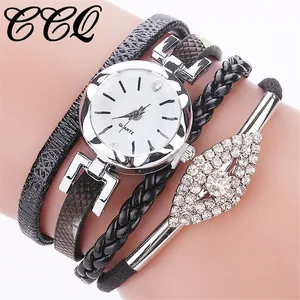 CCQ модные женские часы-браслет с драгоценными камнями Роскошные женские кварцевые кожаные Наручные часы Relogio Feminino #522
