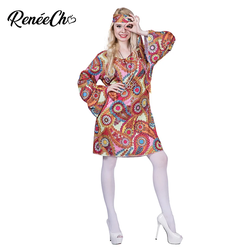 Женский костюм для Хэллоуина Feelin Groovy дискотеки взрослых Костюм хиппи вечеринки