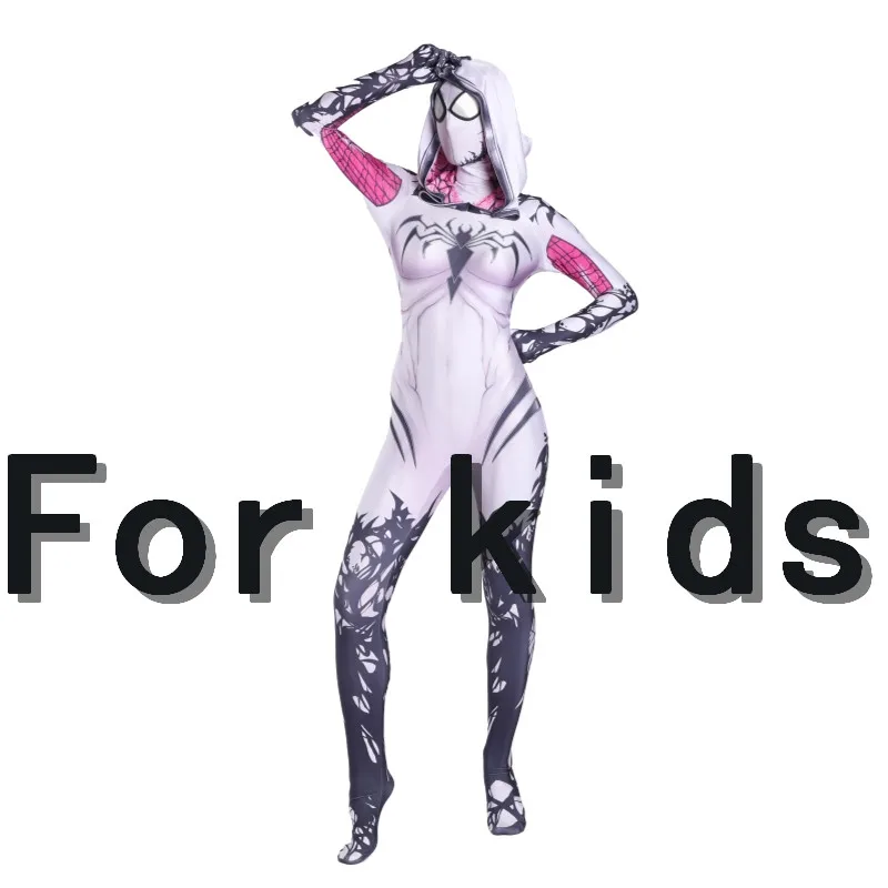 For kids Человек-паук: в стихах паука; Гвен Стейси; маскарадный костюм; Веном; костюм паука; Маска человека; зентай; Детский костюм для женщин - Цвет: For kids