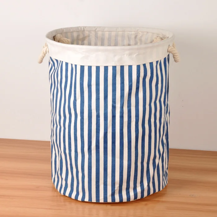 Cotton Linen Zakka Toy Storage Laundry Basket Large Capacity Blue Orange Black Stripe Zigzag With Handle Fold Bin 40x50cm | Дом и сад