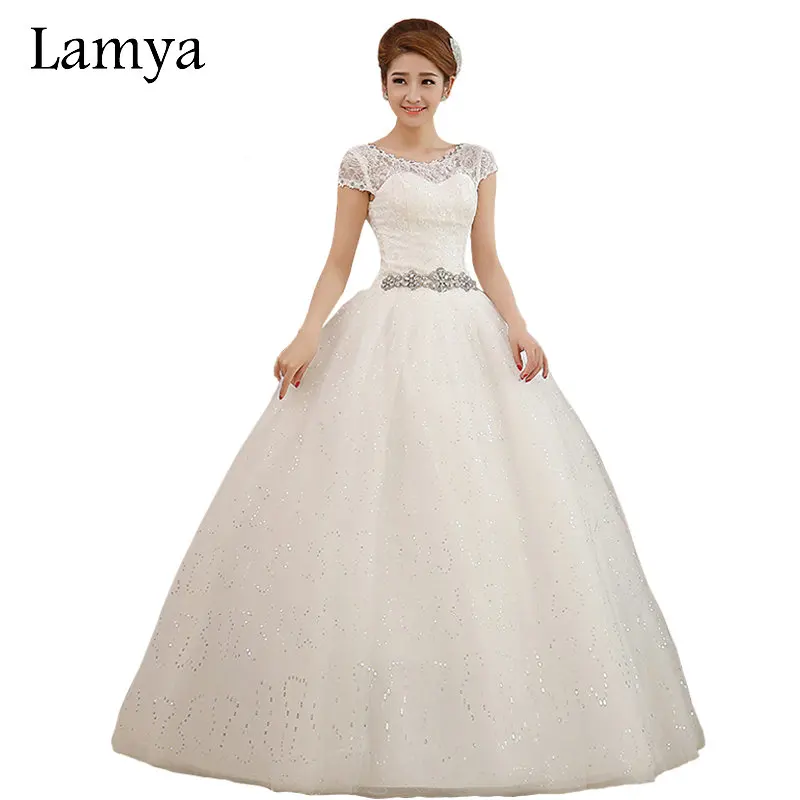 

LAMYA Pregnant Crystal Wedding Dresses Sashes Ivory Tulle Bride Gown Floor Length Marriage Lace Up Ball Gown Vestidos De Novia