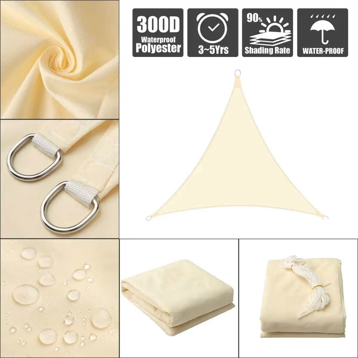 

300D 3x3/4x4/5x5m Waterproof Polyester awning Regular Triangle Extra Heavy Shade Sail Sun Outdoor Sun Shelter for garden Camping