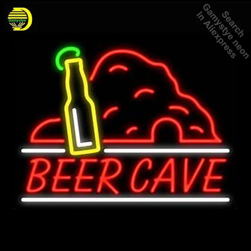 

Beer Cave With Bottle Neon Light Sign GLASS Tube Handcraft Beer Sign Light Signs lampara neon personalized Lamp neon light wall