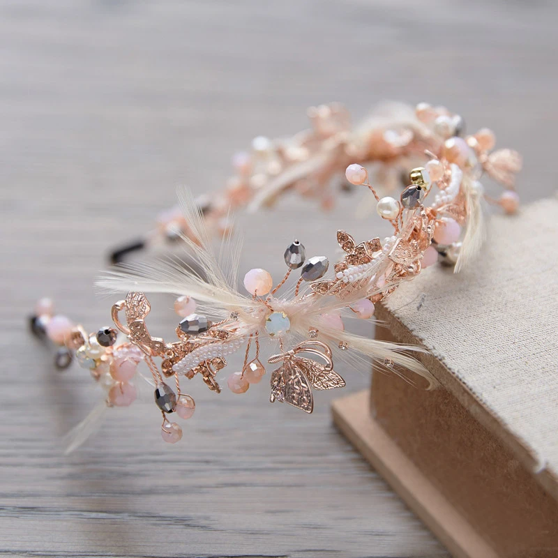 HIMSTORY ручная работа великолепный кристалл бисер перо повязка для волос свадебные