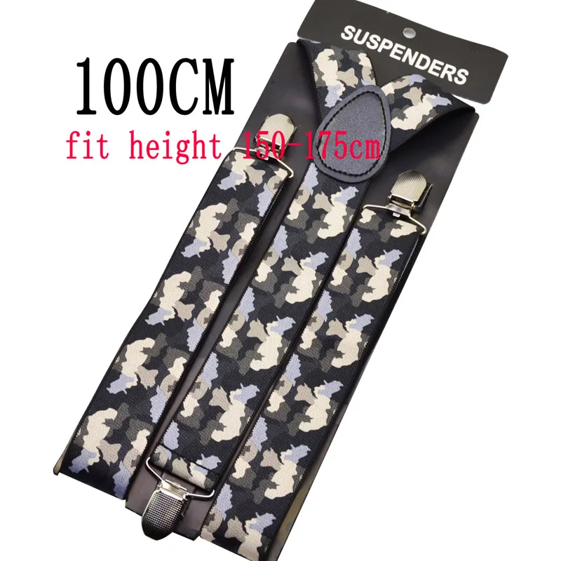 100cm 120 см мужские подтяжки 3,5 см широкий женский большой размер подтяжки 3 клип на Y-Back армейский зеленый камуфляж подтяжки эластичные BY18 - Цвет: 100cm