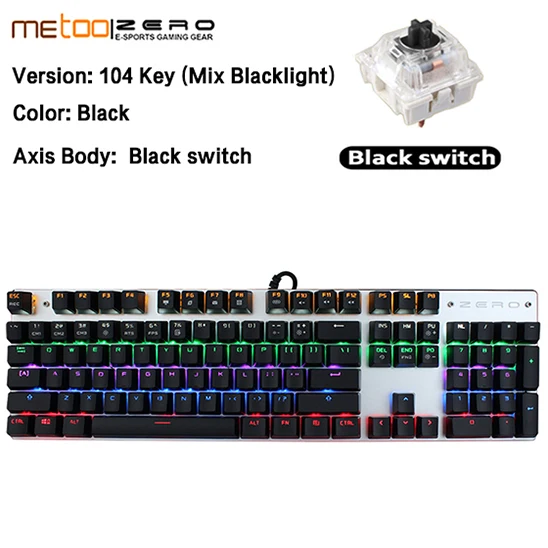 104Black BlackSwitch Игровая клавиатура Metoo ZERO, Проводная Механическая клавиатура, синий/черный/красный светодиодный переключатель с подсветкой, без коллизий, N key rolllover 87 104 клавиш - Цвет: 104Black BlackSwitch