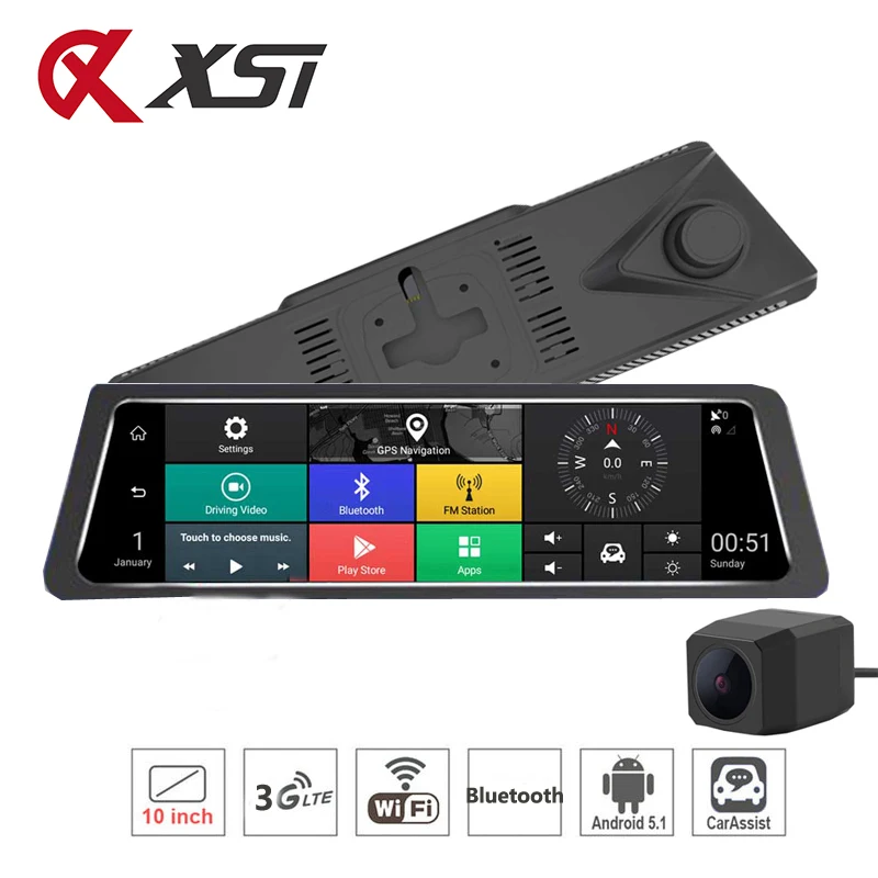 Автомобильный видеорегистратор XST 10 дюймов 3G Android 5 1 сенсорный зеркало заднего