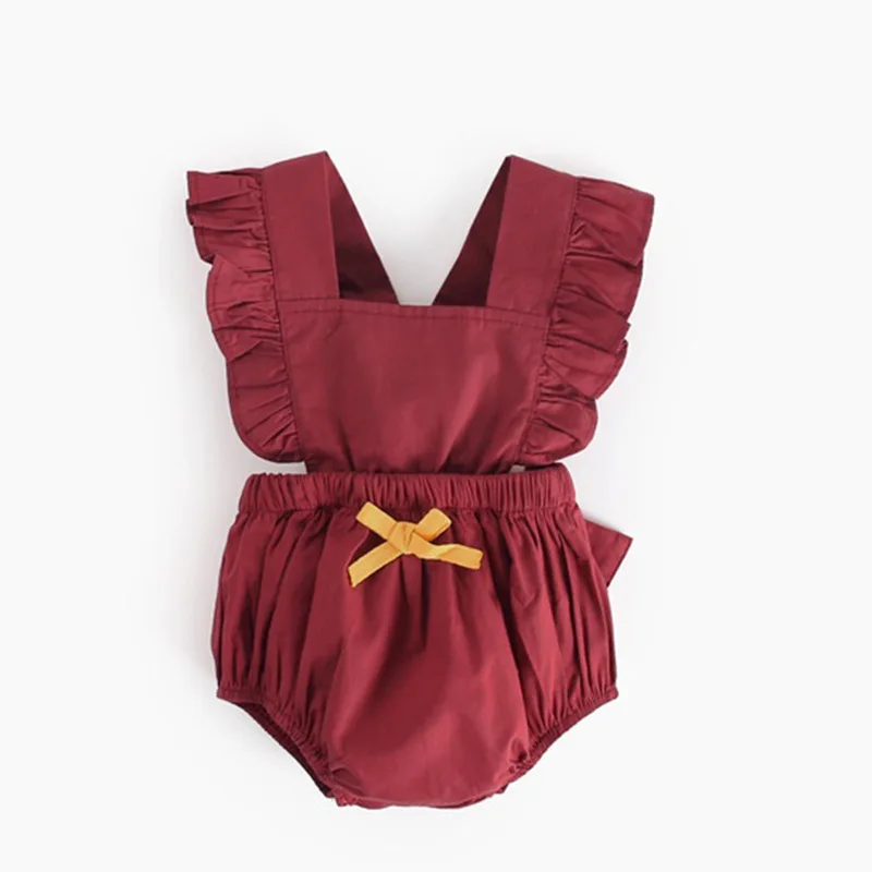 

Ins Hot Infant Baby Ruffles Princess Bow Backless Summer Romper Toddler Red Color Sweet Romper Clothing