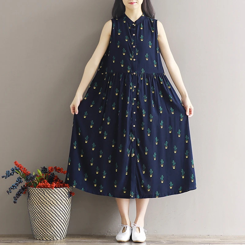 2017 новое летнее Стильное женское платье без рукавов с винтажным принтом Макси