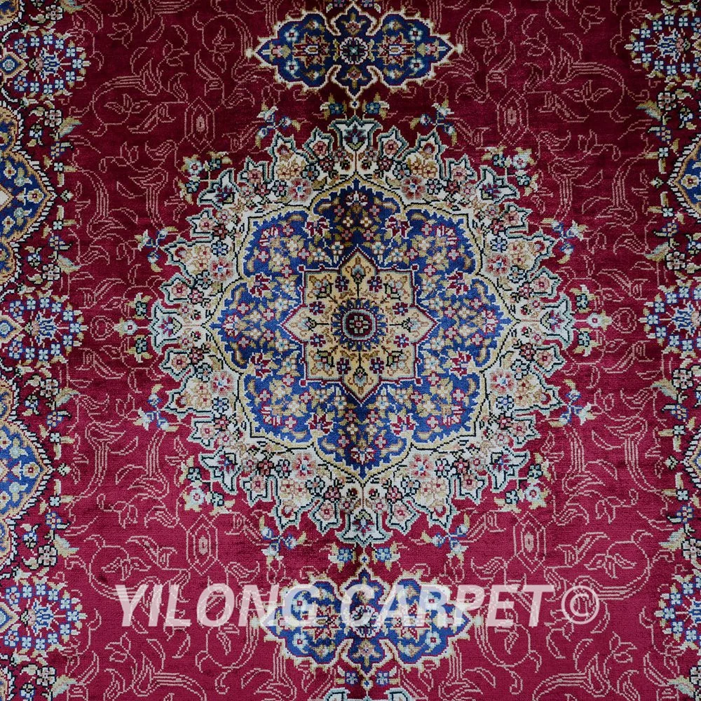 Yilong 3 'x 4 5' Античный персидский шелковый красный Тебриз ковер изысканный новый