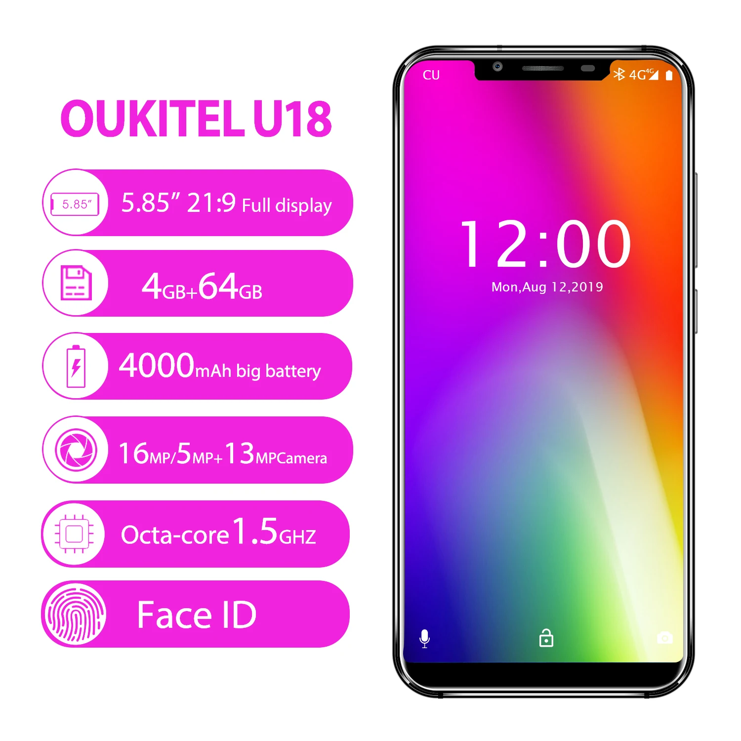 OUKITEL U18 5 85 дюйма полный дисплей мобильный телефон Mt6750t четыре ядра Android 7 0 4 Гб ОЗУ 64