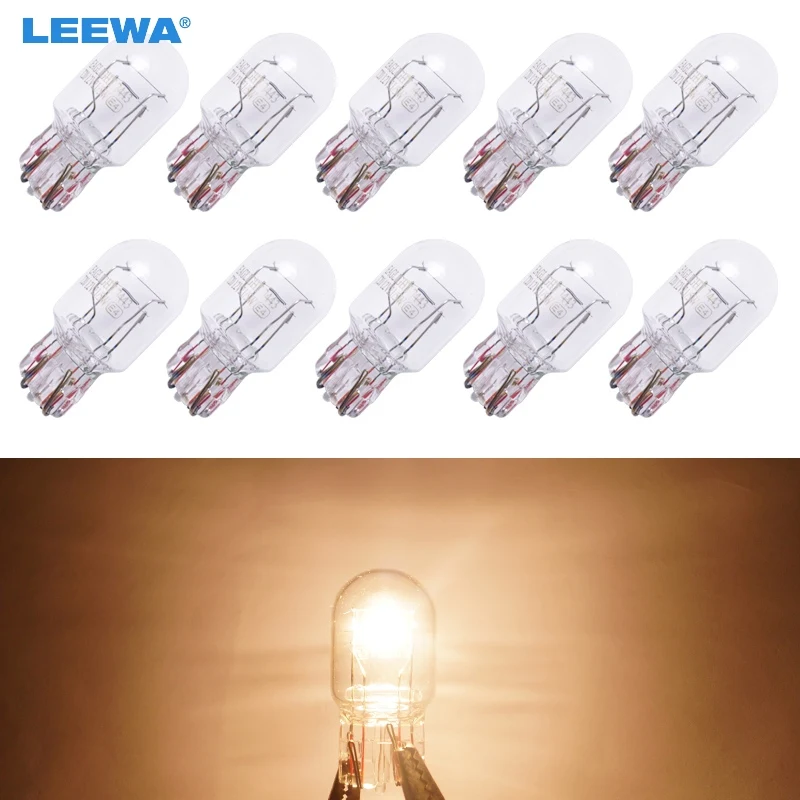 LEEWA 100pcs Car T20 7443 1881 W21W 12V Wedges bulb External Halogen Lamp Side/Turn/Tail Lights DRL Light Warm White #CA5220