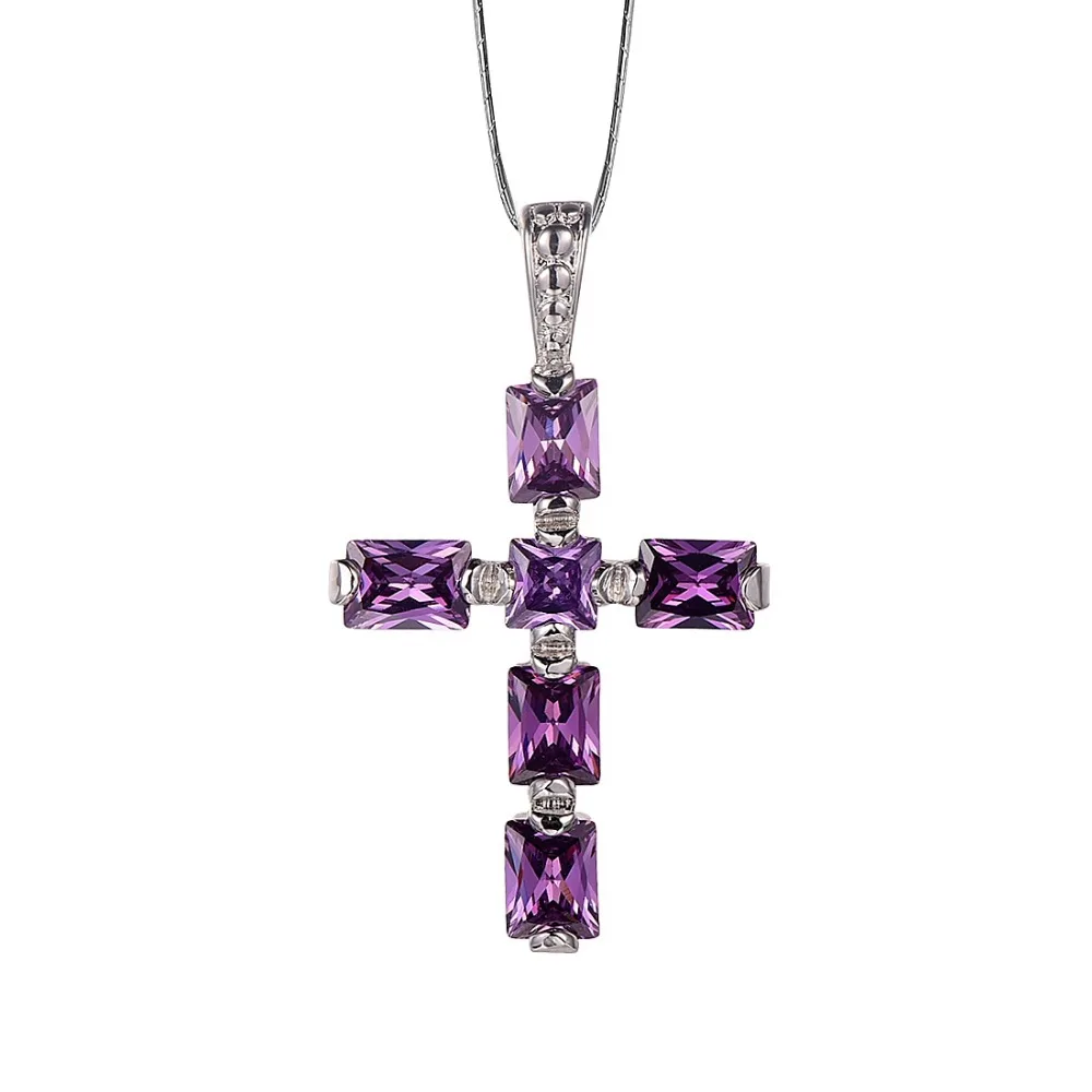 

Purple Crystal Zircon 925 Sterling Silver Beautiful Cross Pendant Free Shipping Attractive Jewelry Cross Pendant TE708