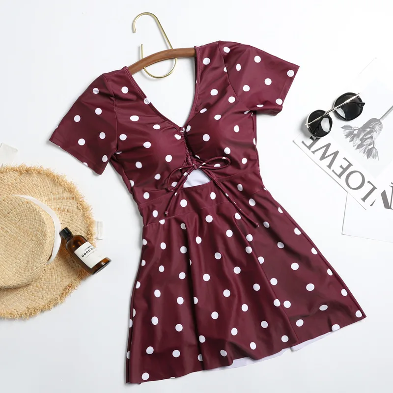 see chart One Piece Swimsuits Women Onepiece Swimsuit 1 Korean Woman Large Size Skirt Pants Short Long Sleeve Letter Polyester Sierra - Цвет: see chart